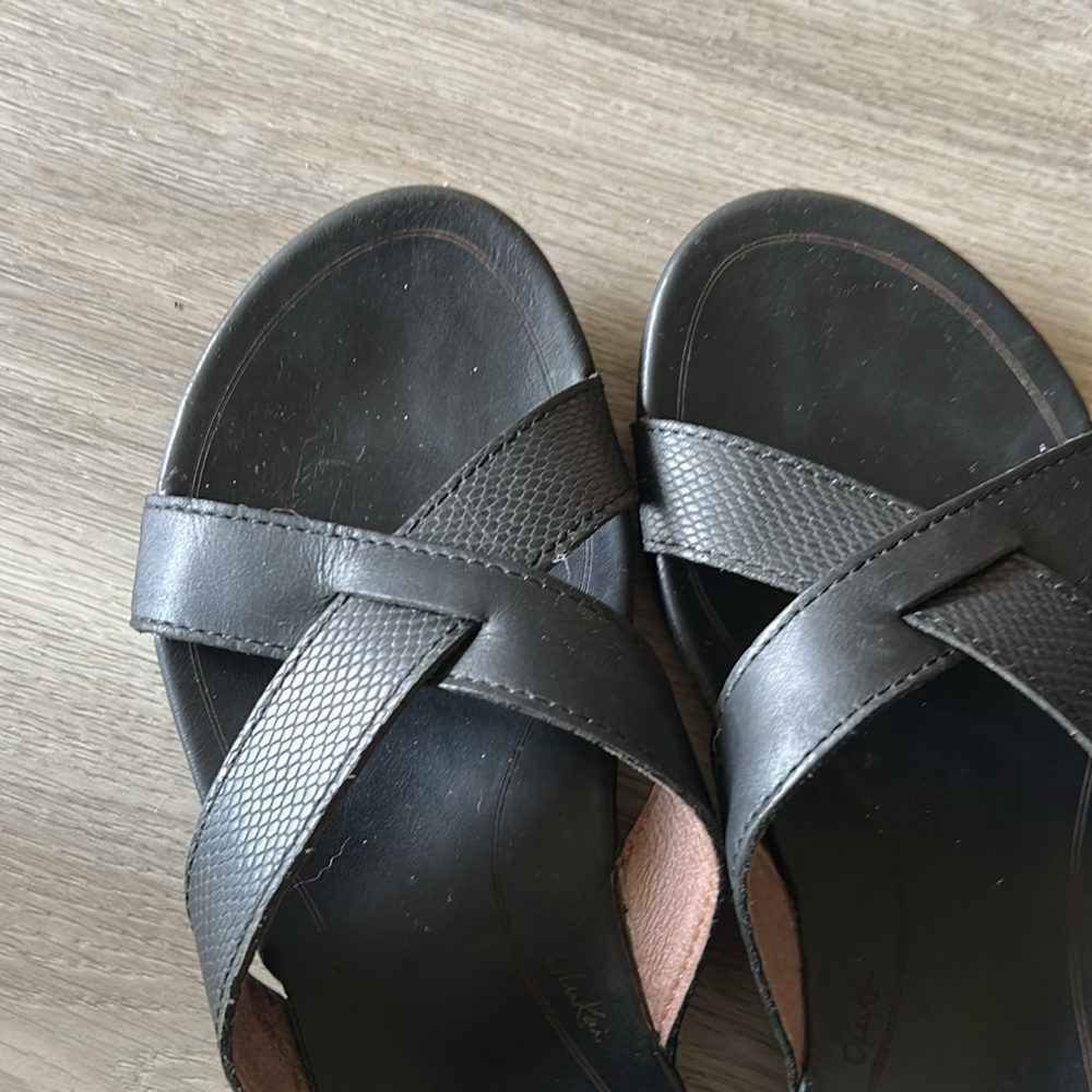 Olukai Women's Black Leather Slide Sandals View 2